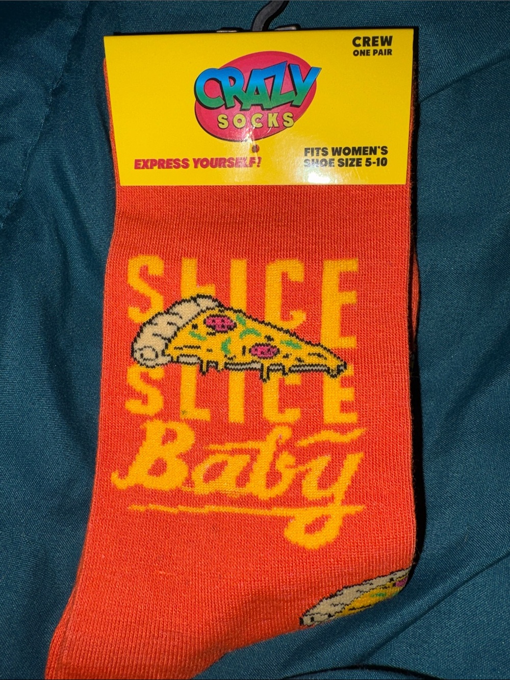 Crazy Socks - Women’s Orange 'Slice Slice Baby - Pizza Crew Socks Women 5 - 10